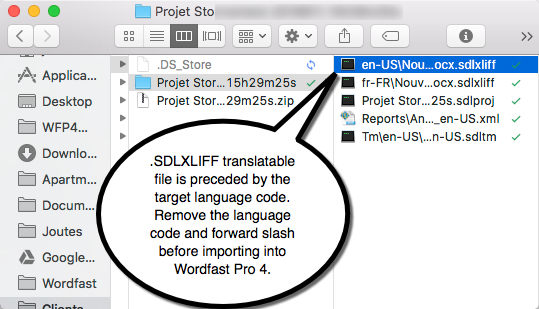 Unzipped SDL Trados package containing en-US translatable file and an SDL TM.