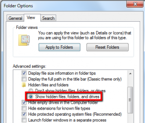 Show Hidden Files option in Windows Explorer