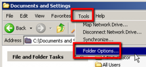 How to access the Folder Options menu in Windows Explorer (Windows XP)