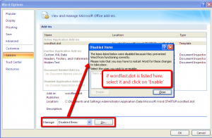 Word Options / Add-Ins